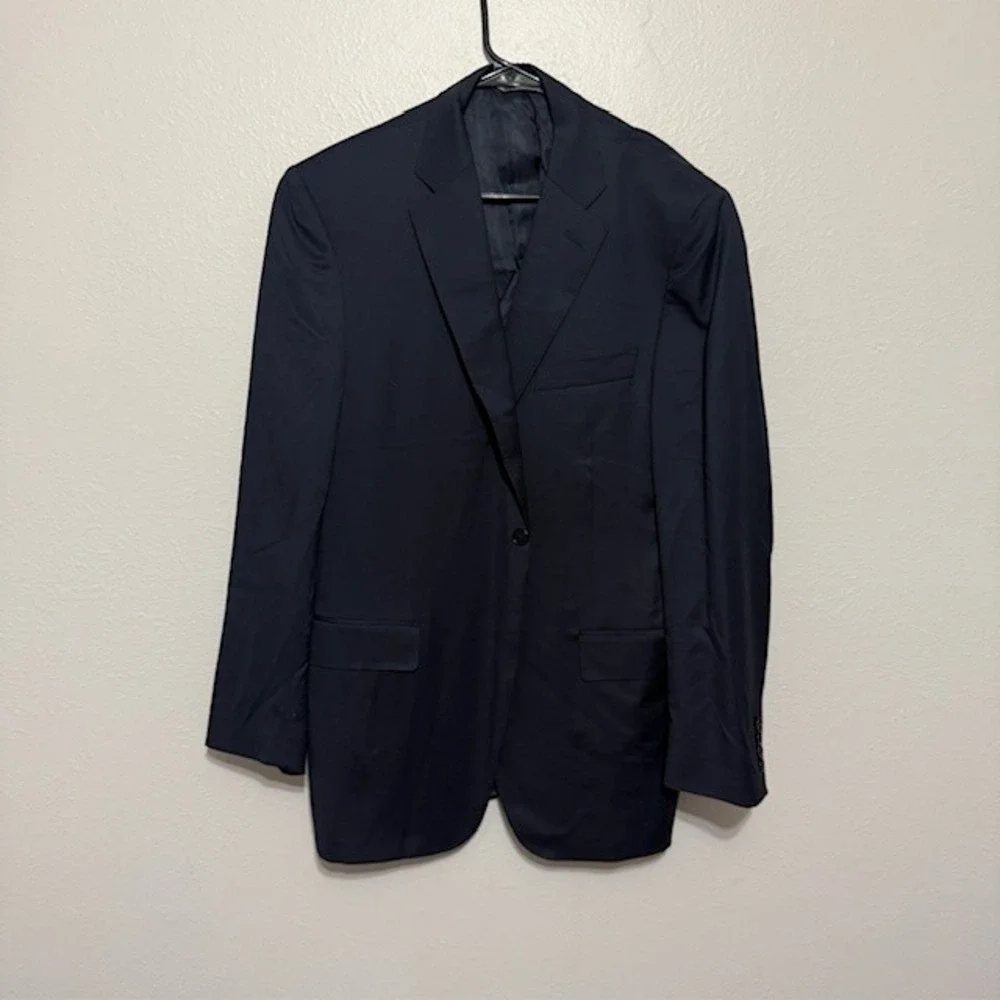 Canali Mens Navy Blue 100% Wool Two Button Blazer Jacket Size 42 L Made in Italy